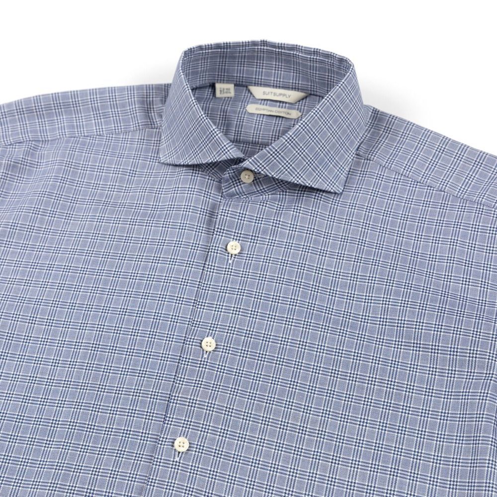 Suitsupply Shirt Mens 40 15.75 Button Up Blue Check Plaid Egyptian‎ Cotton